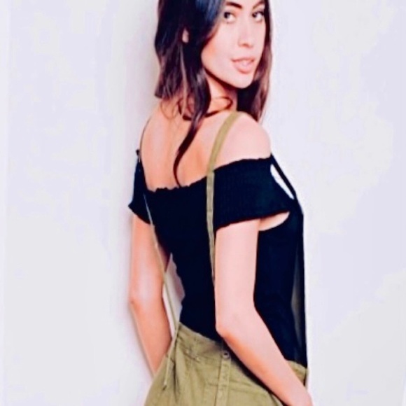 Olive Green Open Back Overalls SPetite - Picture 2 of 8